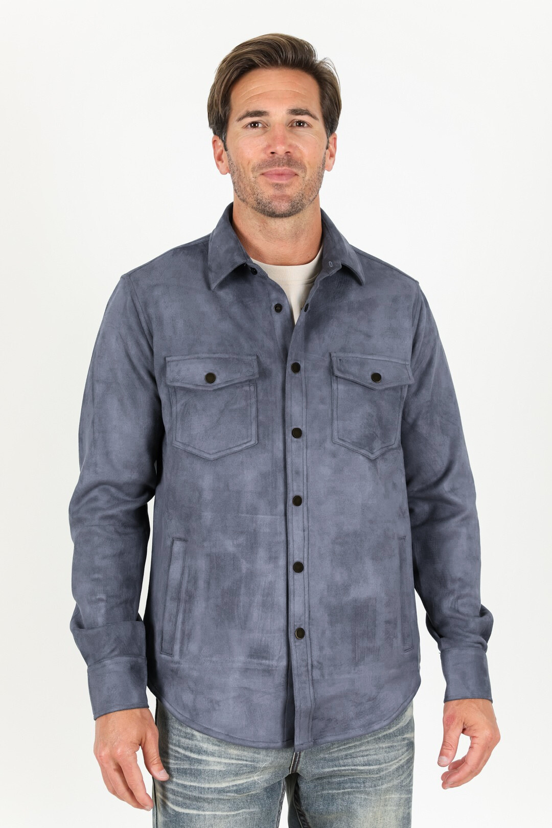 Men's Grey Faux Suede Overshirt