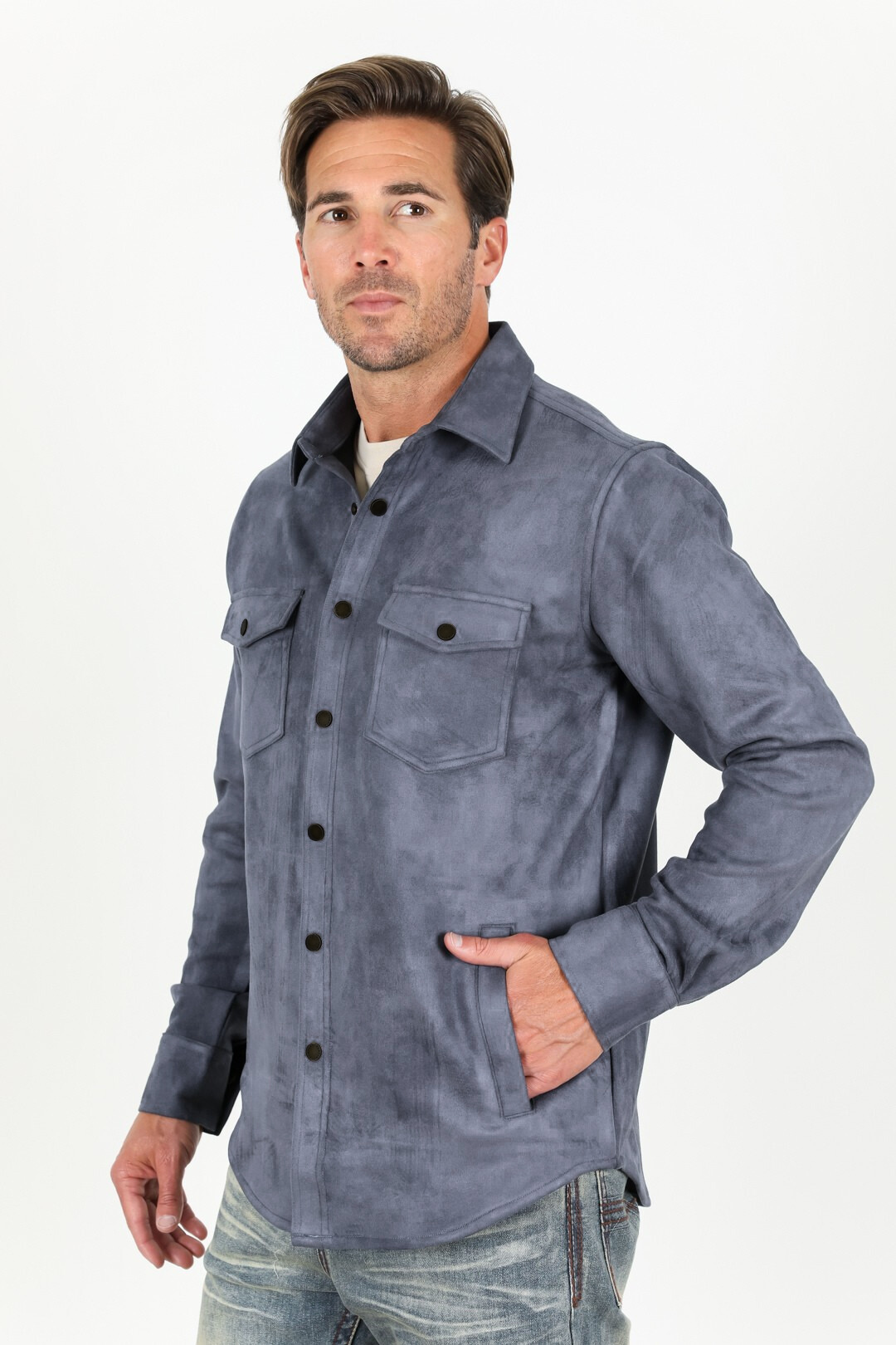 Men's Grey Faux Suede Overshirt