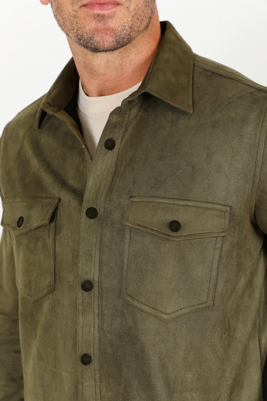 Men's Olive Faux Suede Overshirt