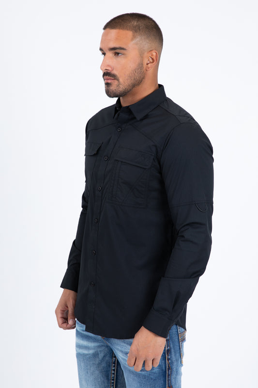 black performance fishing long sleeve shirt platini side