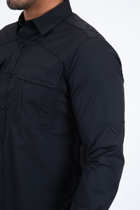 black performance fishing long sleeve shirt platini detail