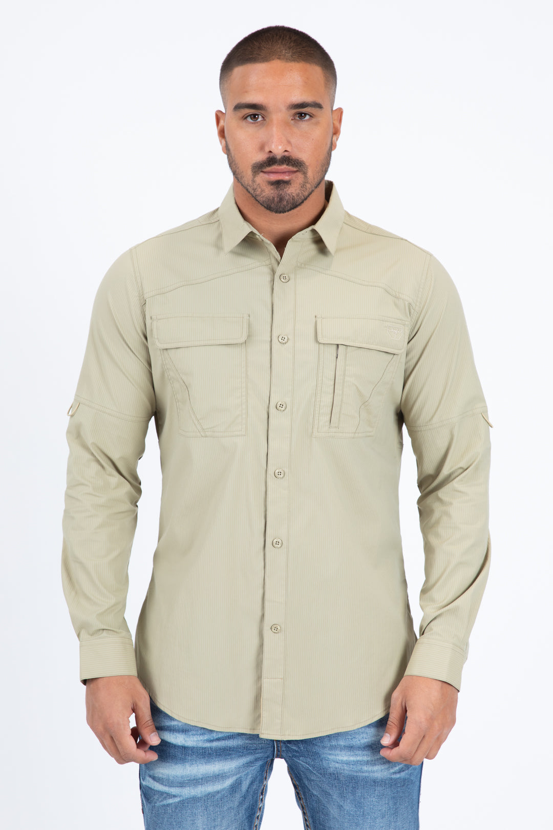 Khaki Performance Fishing Long Sleeve Shirt Men