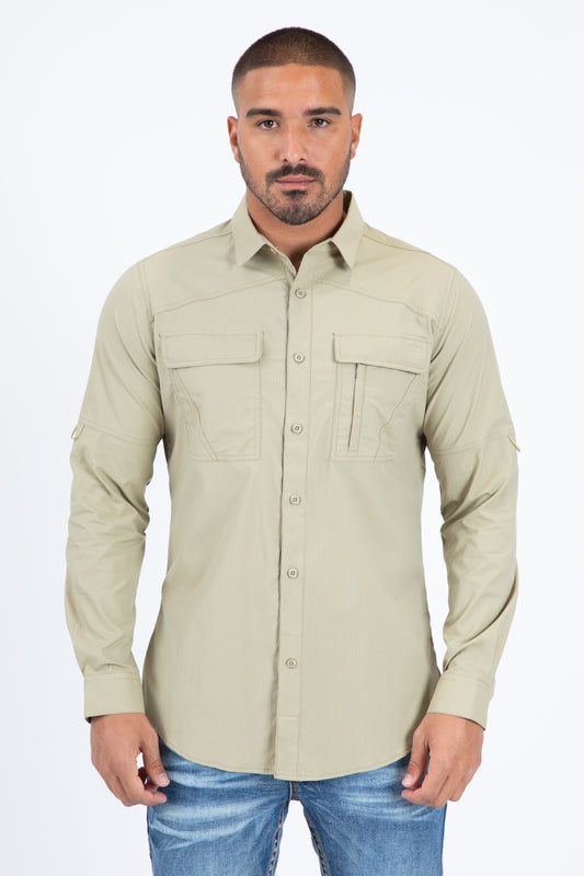 Khaki Performance Fishing Long Sleeve Shirt Men