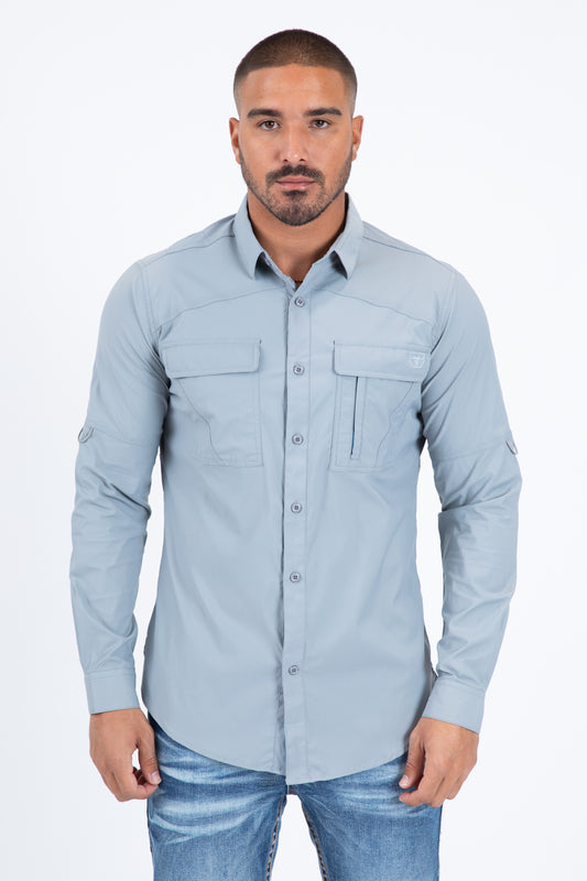 Light Grey Performance Fishing Long Sleeve Shirt Men