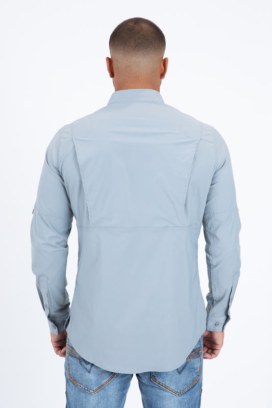 Light Grey Performance Fishing Long Sleeve Shirt Men