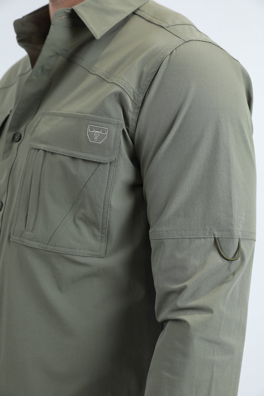 olive portage emblem fishing shirt men platini detail