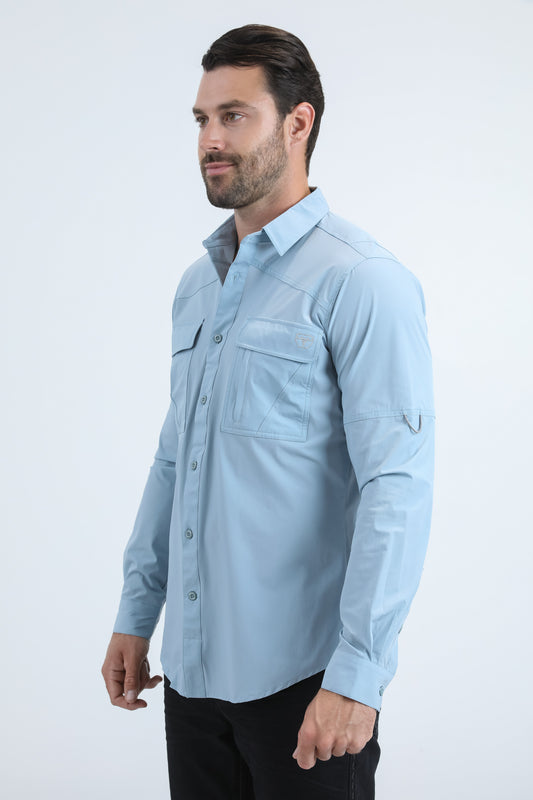 sky blue portage emblem fishing shirt men platini detail-3