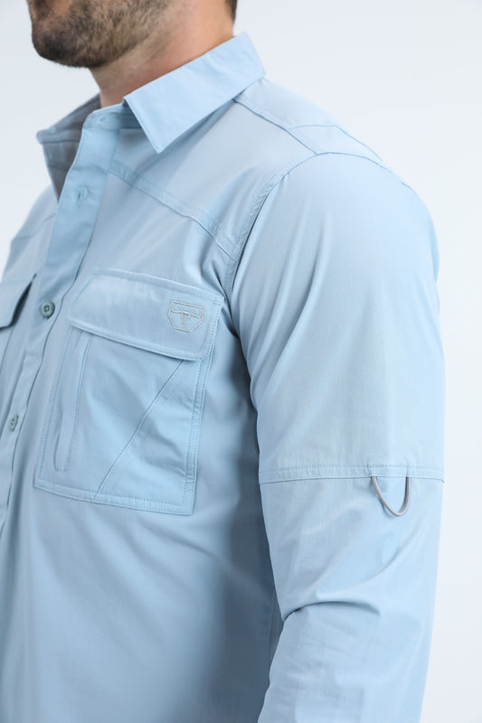 sky blue portage emblem fishing shirt men platini detail