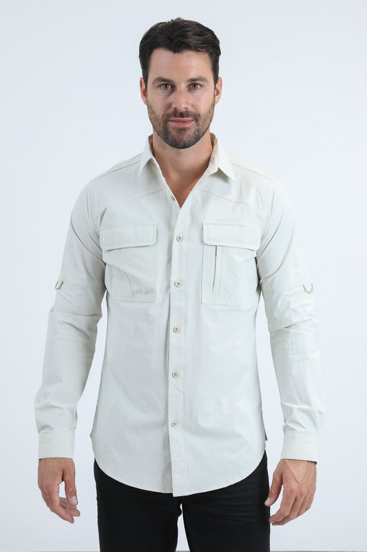Stone Double Pocket Performance Fishing Long Sleeve Shirt Men