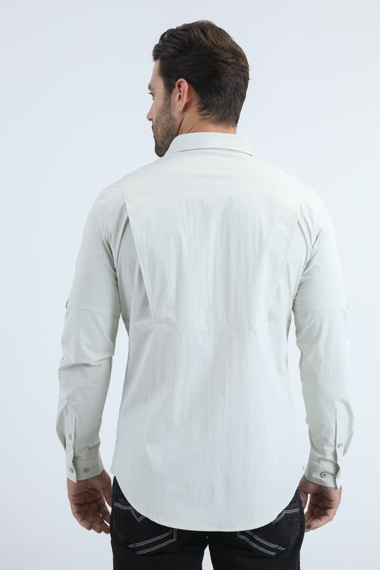 Stone Double Pocket Performance Fishing Long Sleeve Shirt Men