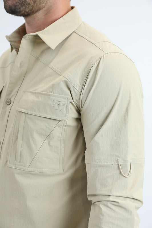 taupe portage emblem fishing shirt men platini detail