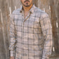 Men's Flocked Modern Fit Spandex Beige Shirt