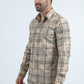 Men's Flocked Modern Fit Spandex Beige Shirt