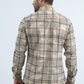 Men's Flocked Modern Fit Spandex Beige Shirt