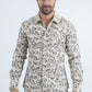 Men's Flocked Modern Fit Spandex Beige Shirt