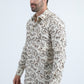 Men's Flocked Modern Fit Spandex Beige Shirt