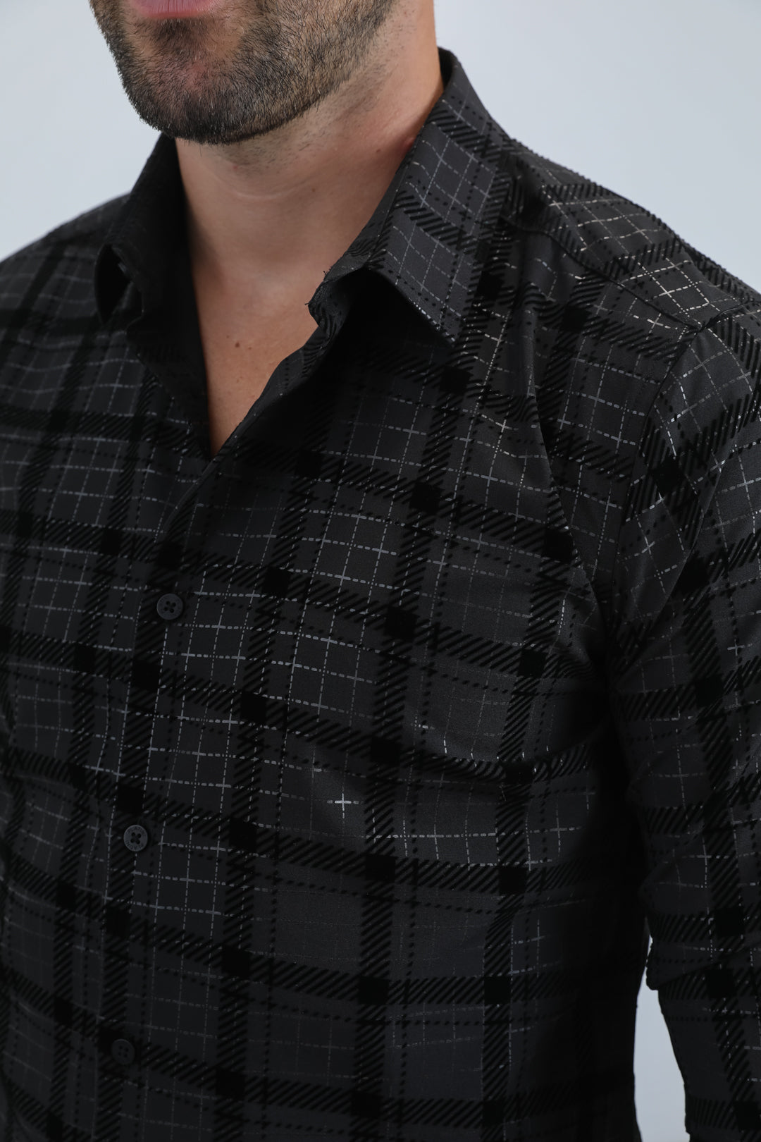 Men's Flocked Modern Fit Spandex Black/Black Shirt