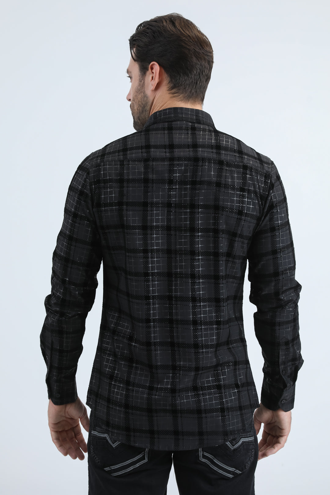 Men's Flocked Modern Fit Spandex Black/Black Shirt