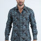 Men's Flocked Modern Fit Spandex Black Shirt