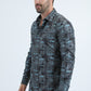 Men's Flocked Modern Fit Spandex Black Shirt