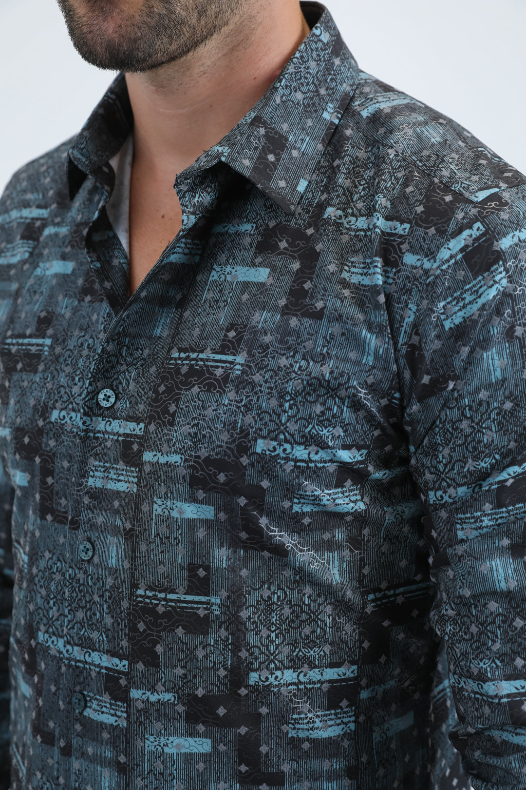 Men's Flocked Modern Fit Spandex Black Shirt