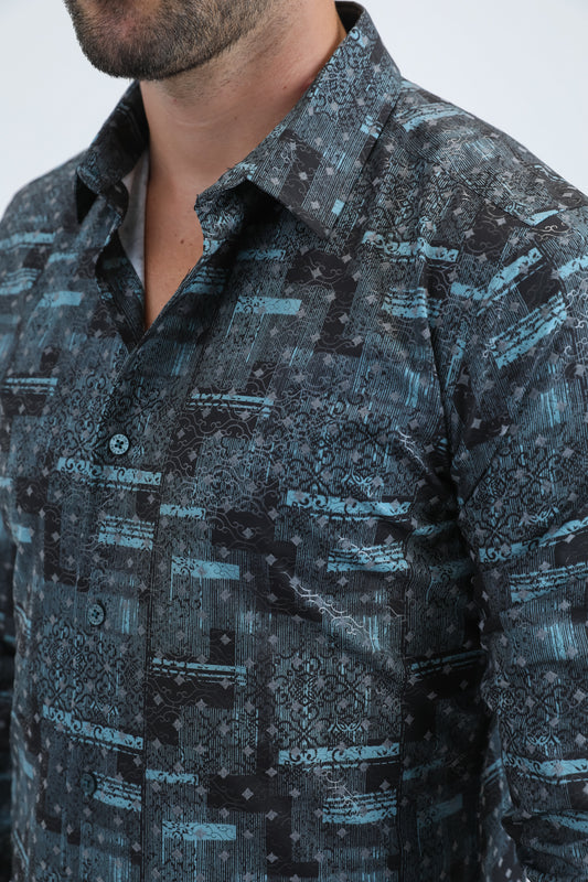 black abstract patchwork modern shirt platini detail