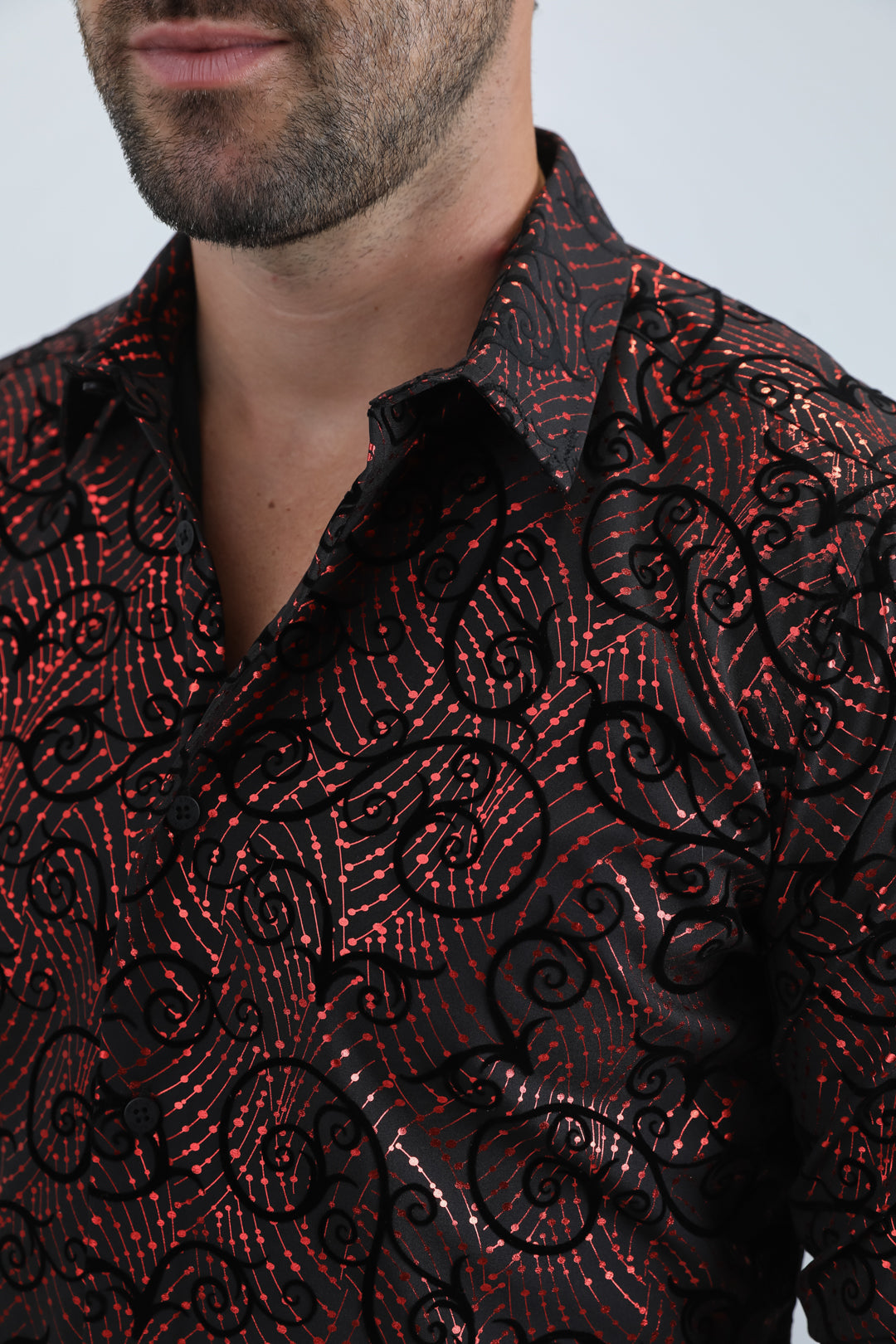 Men's Flocked Modern Fit Spandex Black Shirt
