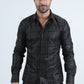 Men's Flocked Modern Fit Spandex Black Shirt