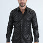 Men's Flocked Modern Fit Spandex Black Shirt