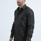 Men's Flocked Modern Fit Spandex Black Shirt