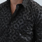 Men's Flocked Modern Fit Spandex Black Shirt