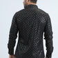 Men's Flocked Modern Fit Spandex Black Shirt
