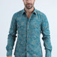 Men's Flocked Modern Fit Spandex Blue Shirt