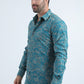 Men's Flocked Modern Fit Spandex Blue Shirt