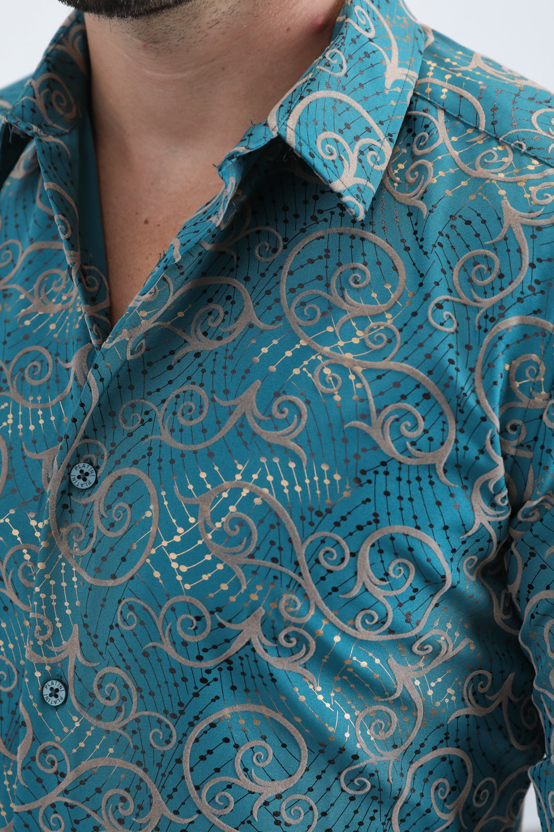 Men's Flocked Modern Fit Spandex Blue Shirt