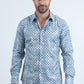 Men's Flocked Modern Fit Spandex Blue Shirt