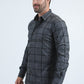 Men's Flocked Modern Fit Spandex Charcoal Shirt
