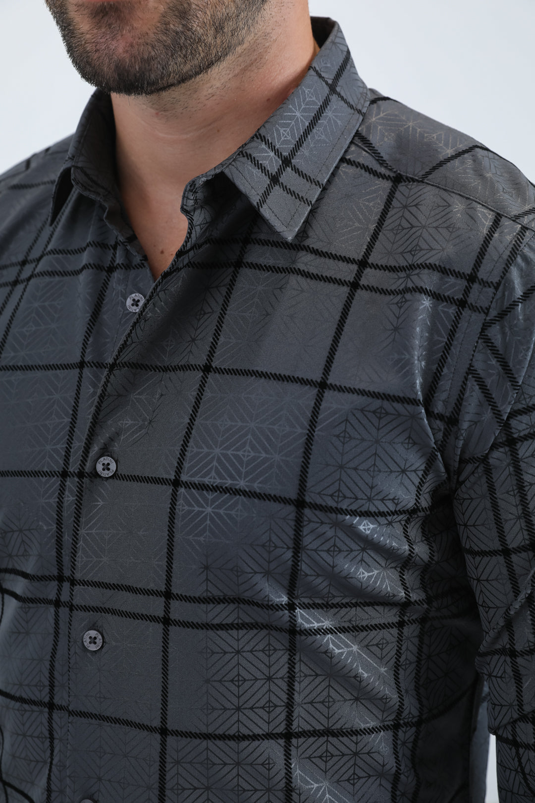 Men's Flocked Modern Fit Spandex Charcoal Shirt