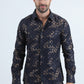 Men's Flocked Modern Fit Spandex Navy Shirt