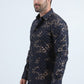 Men's Flocked Modern Fit Spandex Navy Shirt