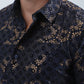 Men's Flocked Modern Fit Spandex Navy Shirt