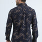 Men's Flocked Modern Fit Spandex Navy Shirt