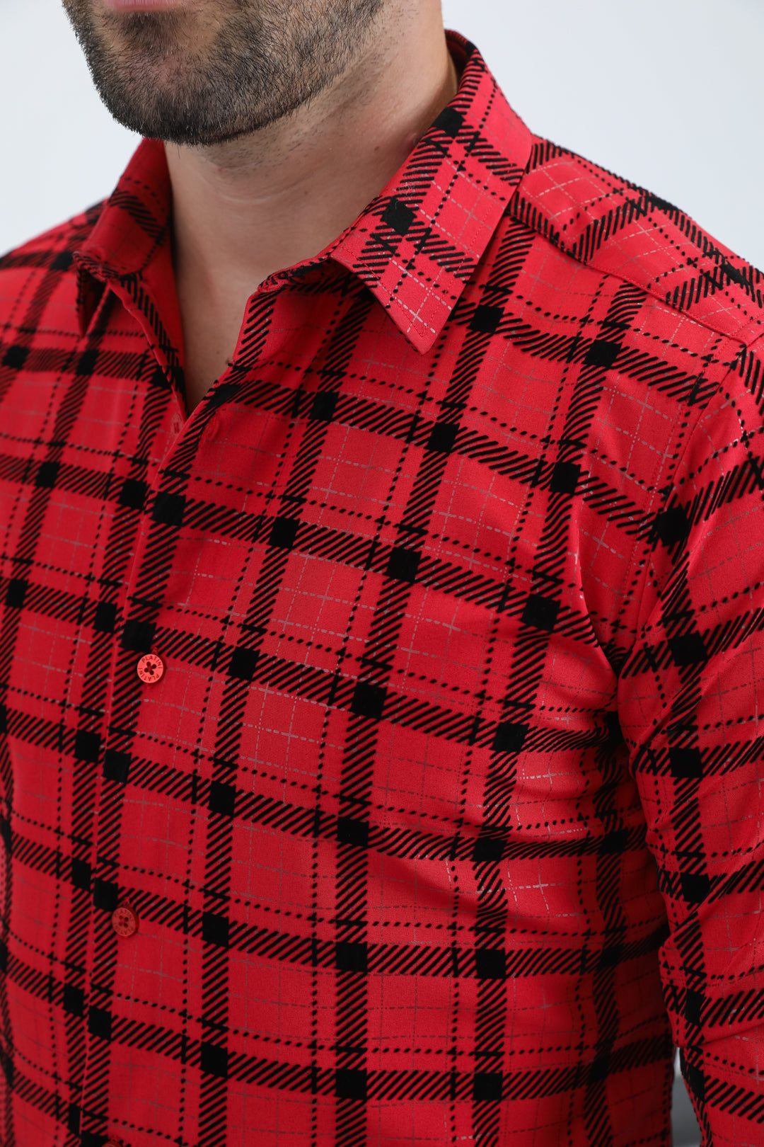 Men's Flocked Modern Fit Spandex Red Shirt