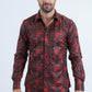Men's Flocked Modern Fit Spandex Red Shirt