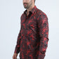 Men's Flocked Modern Fit Spandex Red Shirt
