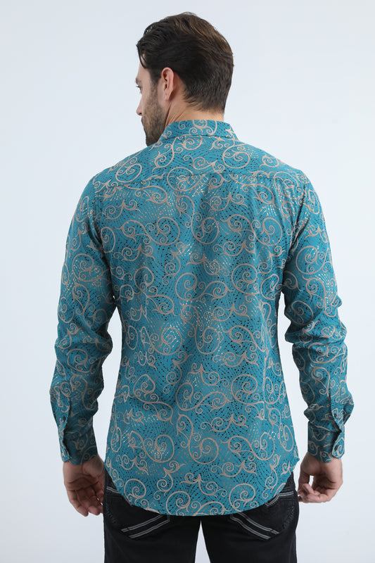teal organic volute modern shirt platini back