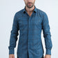 Men's Flocked Modern Fit Spandex Teal Shirt