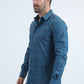 Men's Flocked Modern Fit Spandex Teal Shirt