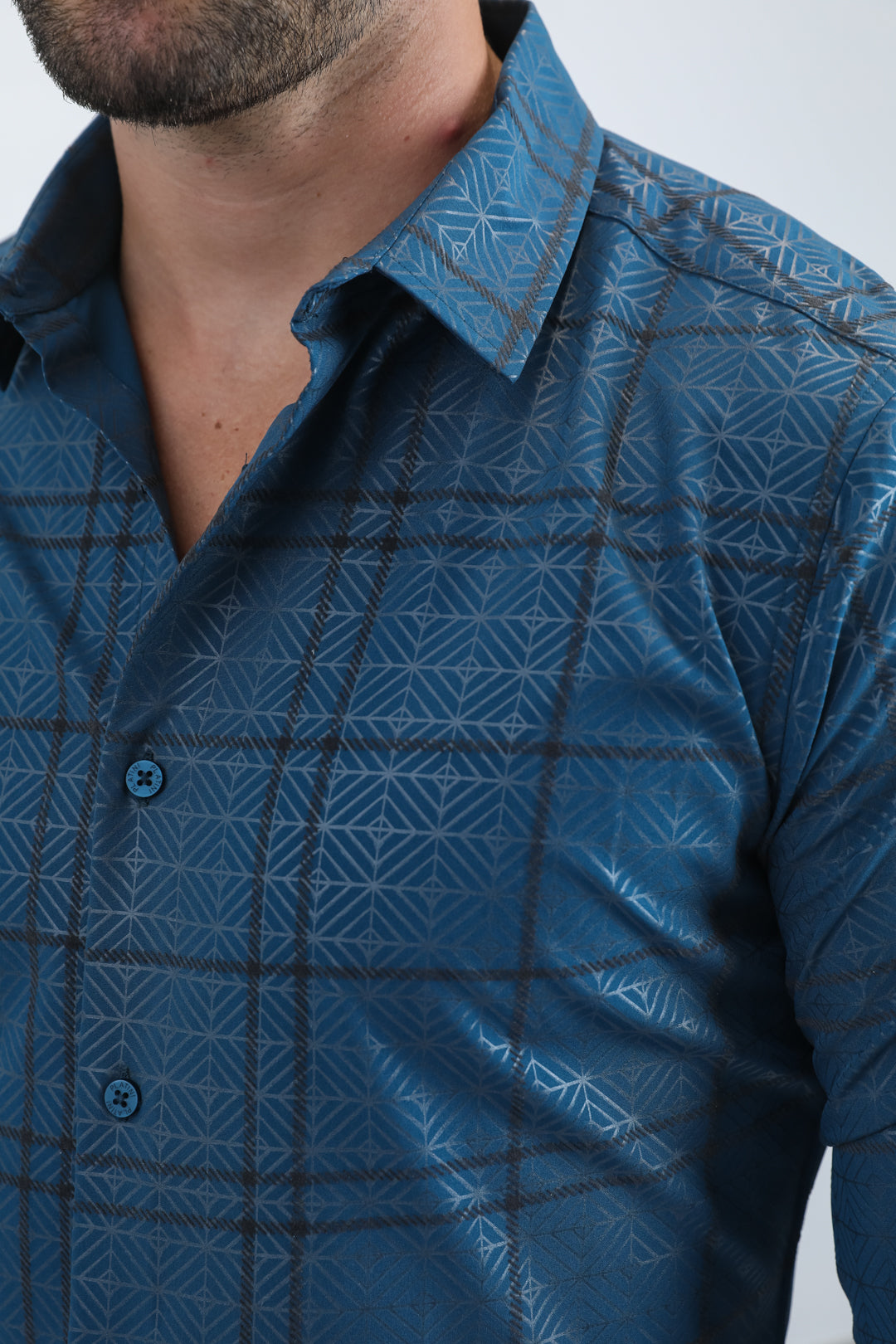 Men's Flocked Modern Fit Spandex Teal Shirt