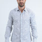Men's Flocked Modern Fit Spandex White Shirt